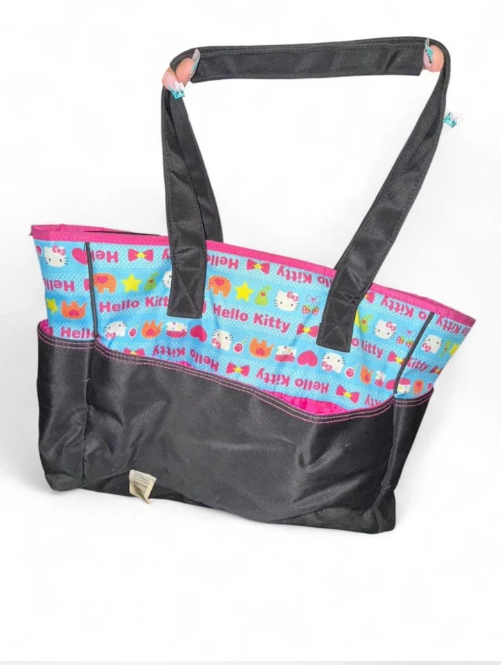 Bolso de Pañales Hello Kitty Sanrio Bolso de Mano Rosa Negro 7 Bolsillos Cremallera Superior 2014 Foto 3 de 4