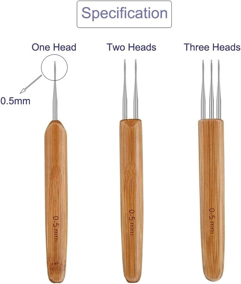 Dreadlock Crochet Hook Needle Tool Set for Hair Braiding Craft 0.5mm 1 ...