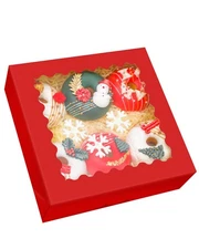 Red Pastry Box With Window 8x8x2.5 inch Donut Pie Boxes 30pcs Bakery Box Auto...