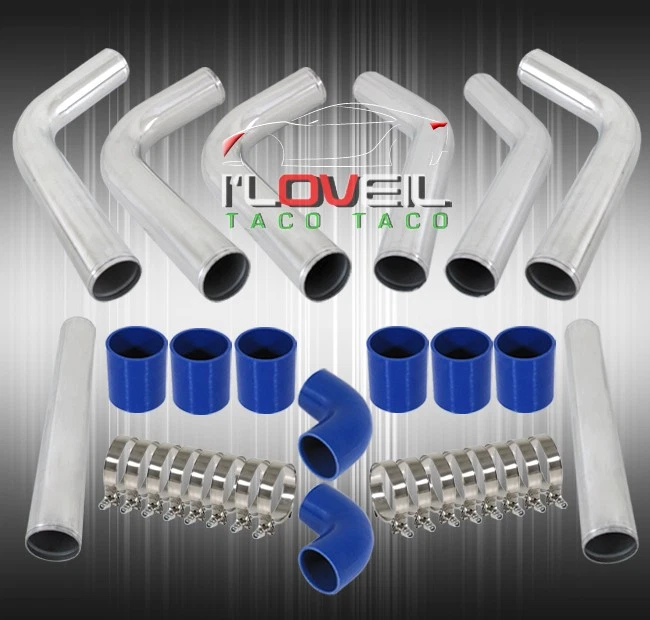 Diy Custom 8Pcs Chrome Pipe Intercooler 2.5" Piping Kit Blue Coupler For Honda Foto 2 de 3