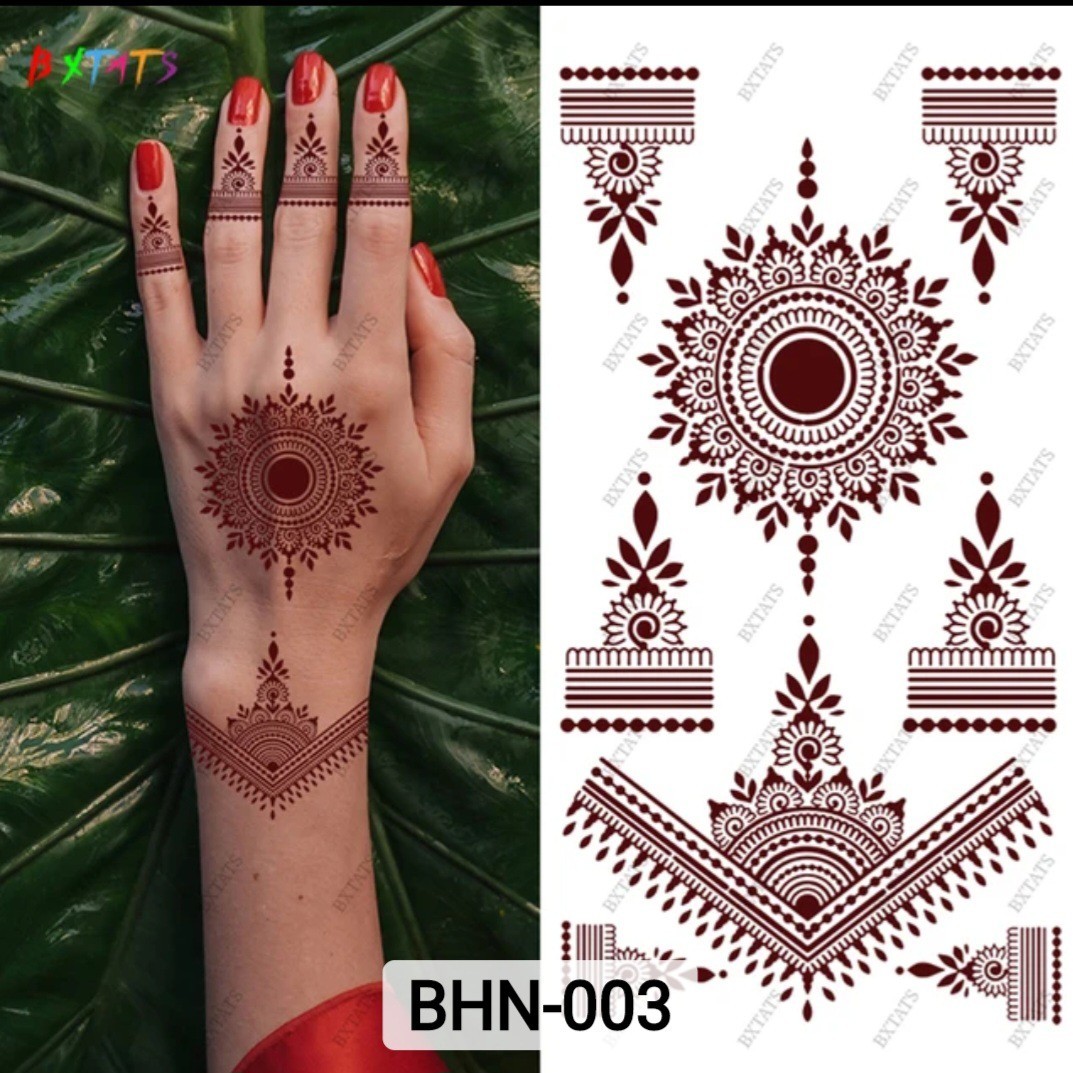 Henna Temporary Tattoo Sticker, Dark Red, On Printed White Paper, New. Number 03