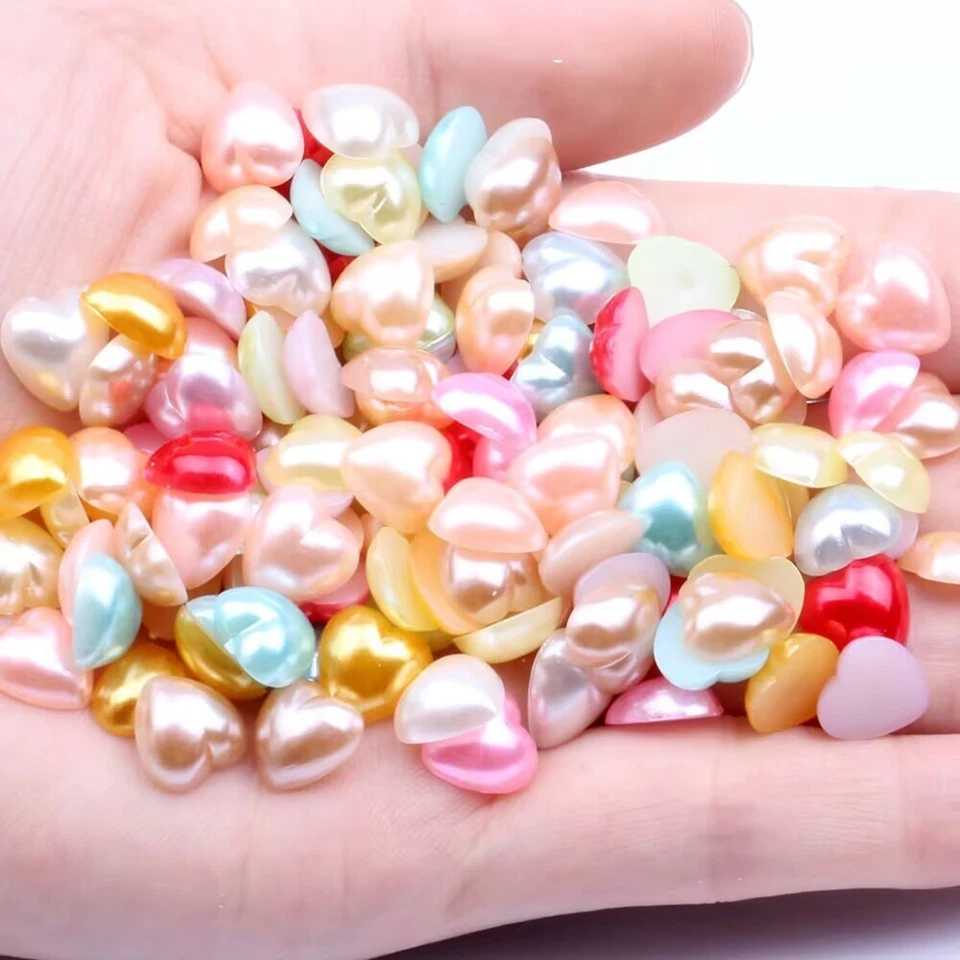 200 Mixed Color Acrylic Half Pearl FlatBack Heart Bead 10X10mm Scrapbook Craft - Image 2 of 4