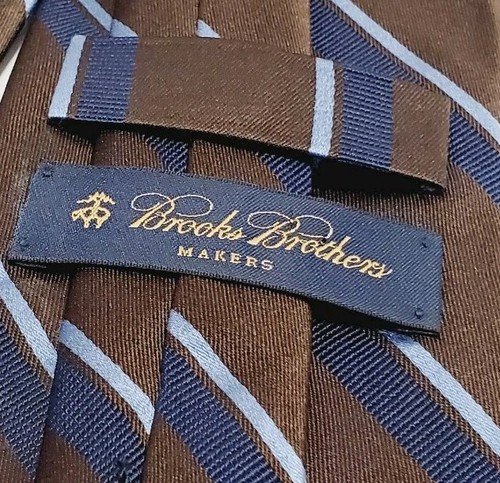 Brooks Brothers Brown & Blue Stripe Men's Designer Silk Neck Tie Jacquard - Picture 2 of 5