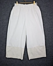 M Patmos Pants Women Medium White 24" Cotton Linen Blend Wide Leg High Rise EUC