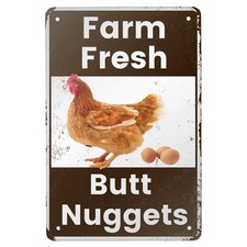 Vintage Metal Tin Sign - Farm Fresh Butt Nuggets -Chicken Egg Sale Market Far...