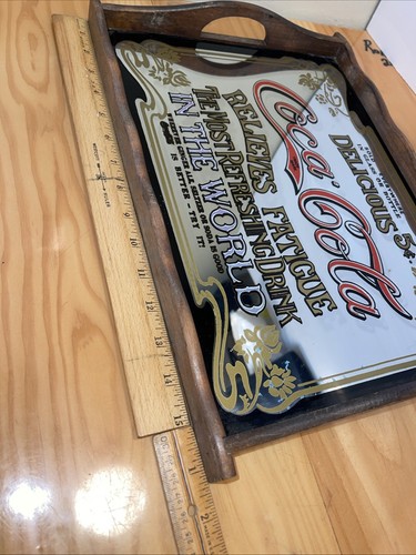 Vintage Delicious Coca~Cola Relieves Fatigue Mirror Tray Sign 5 Cents DRINK - Picture 5 of 6