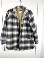 LL Bean Fleece Lined Flannel Shirt Jacket Men’s Large Plaid Sherpa Lining