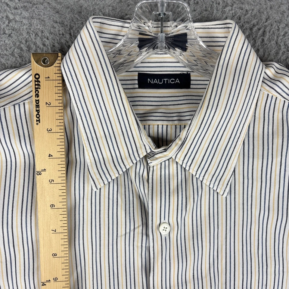 Рубашка Nautica Dress мужская XXL синяя желтая в полоску повседневная с длинным рукавом - Изображение 4 из 4