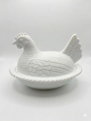 Vintage 7” Indiana White Milk Glass Chicken Hen On Nest Covered Bowl Candy Dish