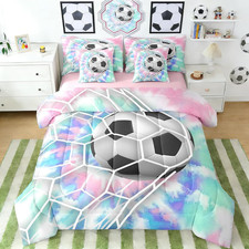 Soccer Girls Queen Bedding Set with Sheets Sports Bed in a Bag 7 Piece Soccer Co