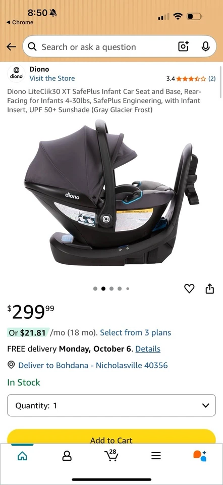 Asiento de coche negro Diono LiteClik30 XT (4-30 lb) Foto 3 de 3