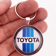 Vintage Blue Stripe Toyota Logo Reproduction Keychain 4 Runner Land Cruiser