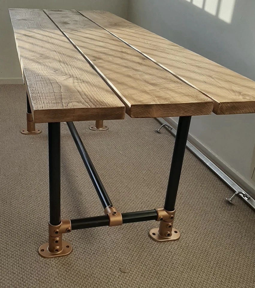 Hand Made Industrial Reclaimed Scaffold Board Dining Table Steel Legs - Image 2 of 2