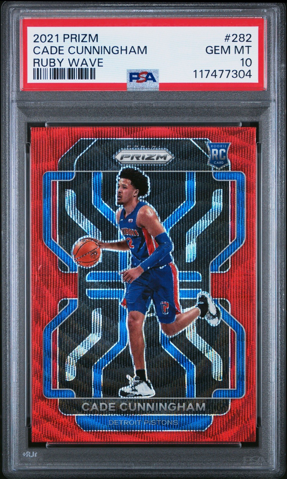 2021-22 Panini Prizm - Cade Cunningham #282 Ruby Wave Prizm (RC) PSA 10 Pistons