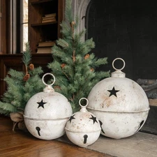 Jumbo Oversized Distressed White Star Sleigh Jingle Bell | 3 Sizes