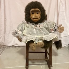 Vintage Hosung Monkey Hand Puppet with Mouth Squeaker 1994 In Rocking Chair ￼