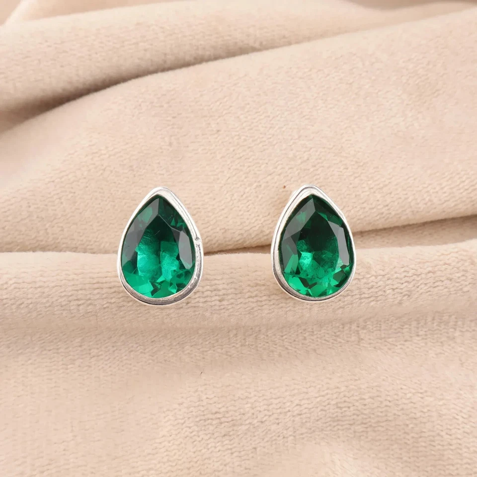 Lab Created Emerald Men's Wedding Solitaire Drop Cufflink 14K White Gold Plated - Image 4 of 4
