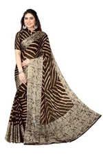 Indian Chiffon Saree With Unstitched Blouse Piece Party Wedding Wear For Women