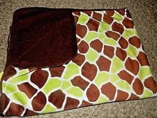 9C Vintage BananaFish Green Brown Giraffe Plush Velour Sherpa Crib baby Blanket