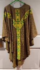 VINTAGE PRIEST CLERGY VESTMENT CHASUBLE GREEN SILK BROCADE