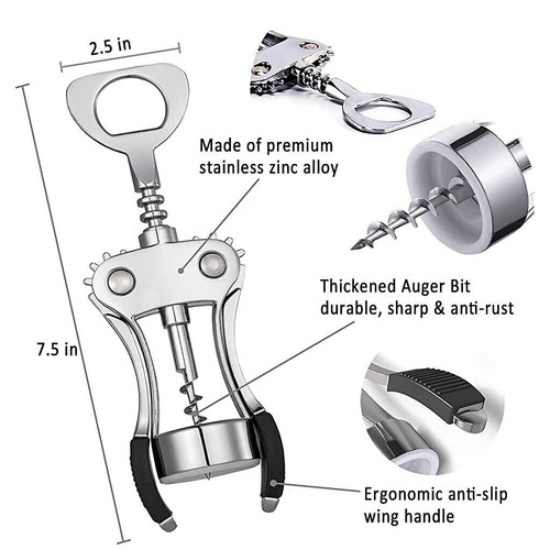 3Pcs Wine Opener Gift Set Wing Corkscrew Beer Bottle Opener & Stopper Cutter - Picture 4 of 8