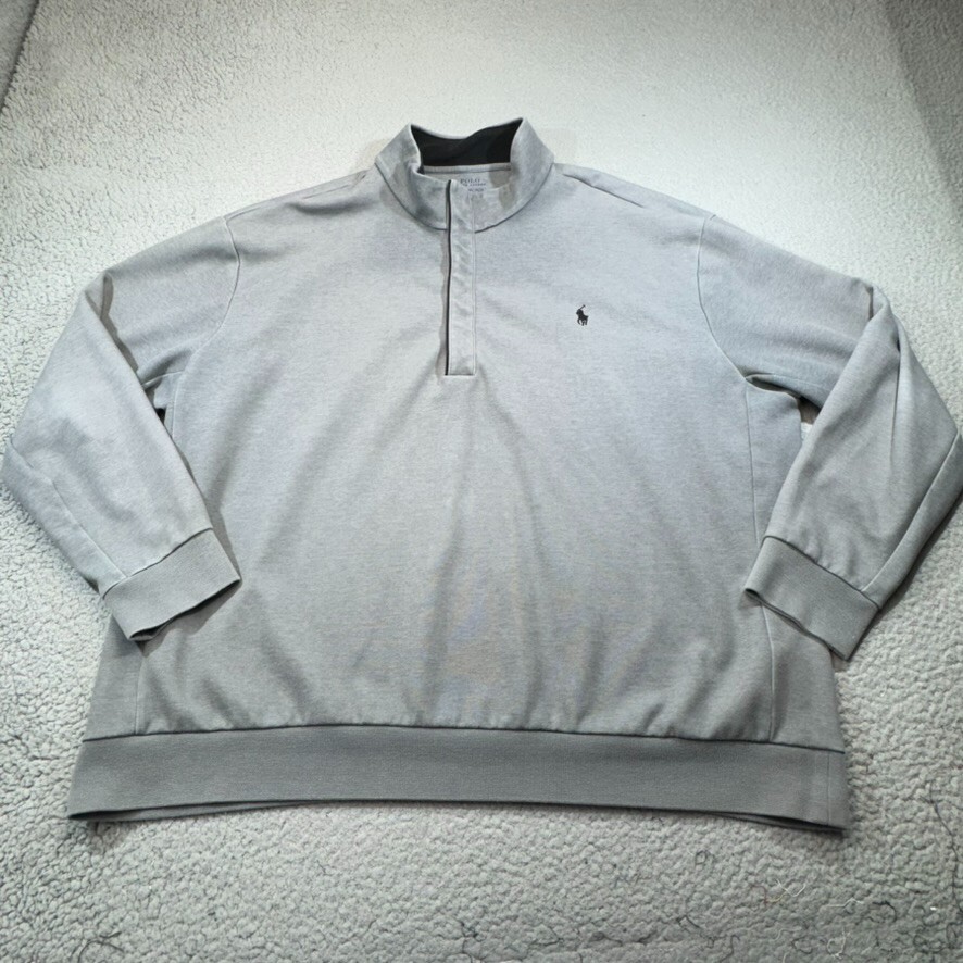 Polo Ralph Lauren Felpa Uomo 2XB 2X Grande Grigio Zip Pony Maglione Golf Rugby