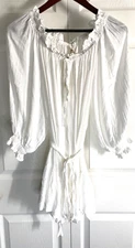 ELAN White Elastic Neck 3/4 Sleeves Flowy Rayon Pullover Blouse OS NWT Cottage