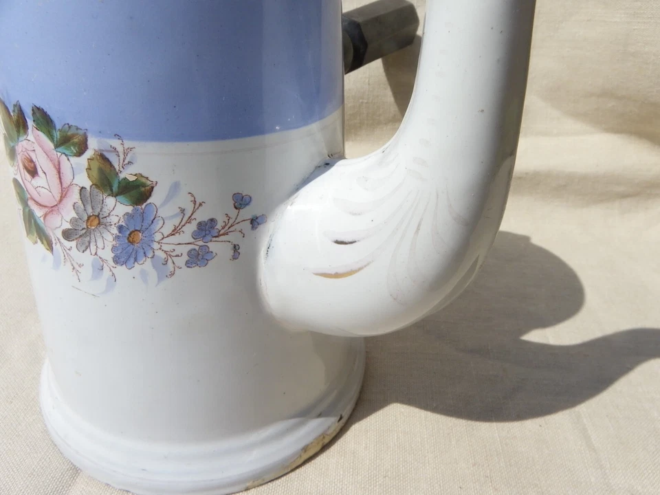 CHOCOLATIÈRE ANCIENNE ÉMAILLÉE - DÉCOR D'UN BOUQUET DE FLEURS - Photo 4/4