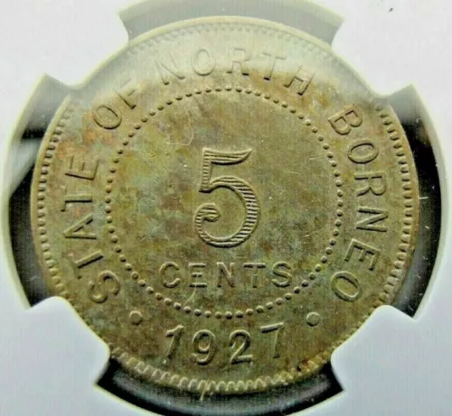 British North Borneo Five Cents 1927-H NGC AU details
