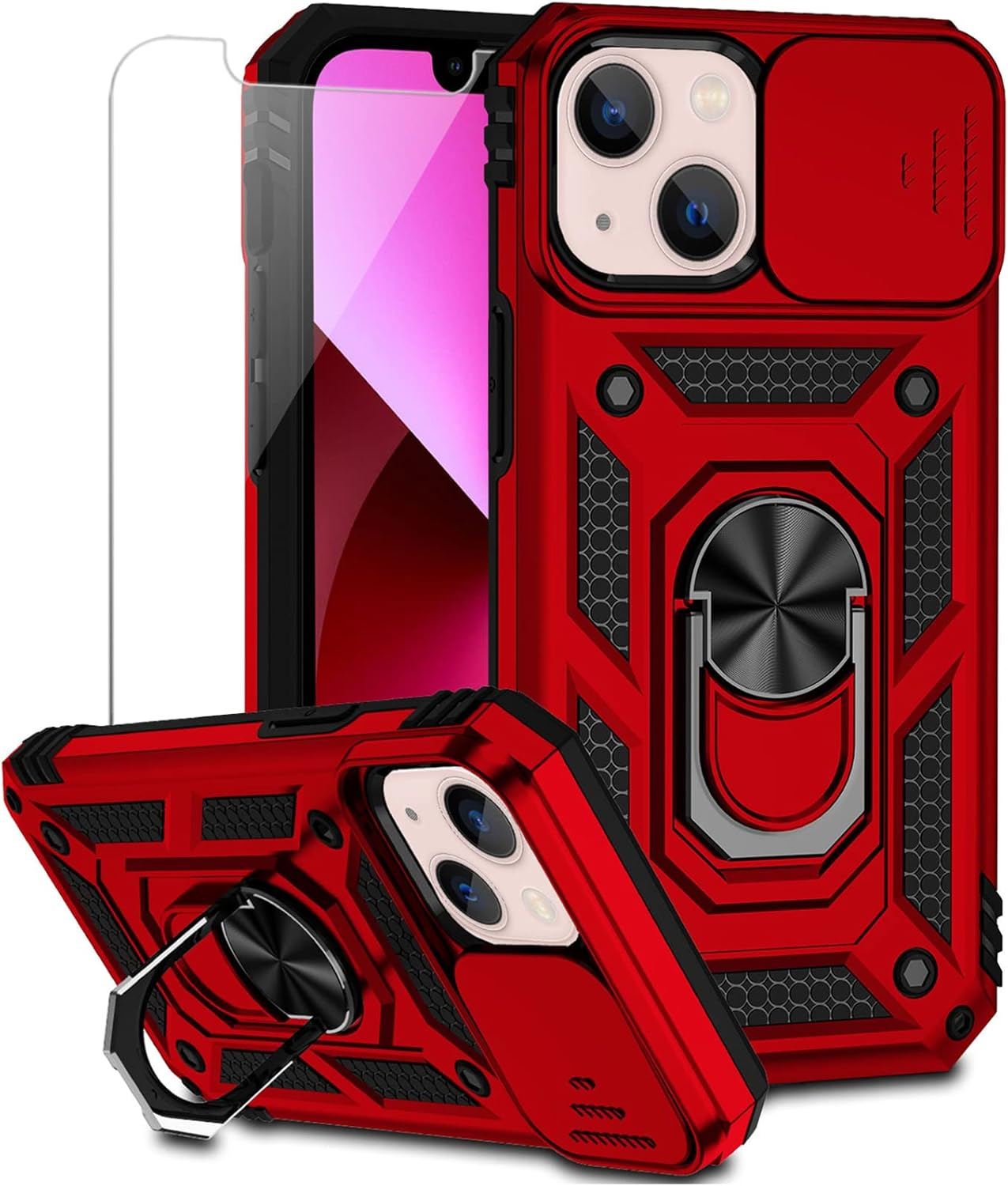 iPhone 13 Case with Camera Cover, HD Screen Protector & 15ft Drop Protection