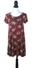FOREVER 21 Juniors Red Floral Stretchy Dress Sz XS Low Back Short Sleeves Rayon