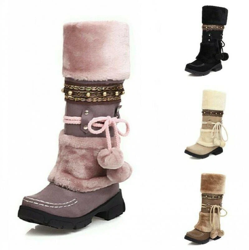Women large size snow boot warm chunky shop heel boots