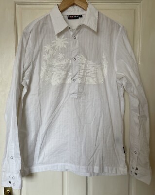 O'NEILL Popover Hemd weiß Herren Large 1/4 Snap Down Langarm Palmen