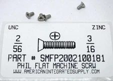 #2-56x3/16 Flat Head Phillips Machine Screws Steel Zinc Plated (100)