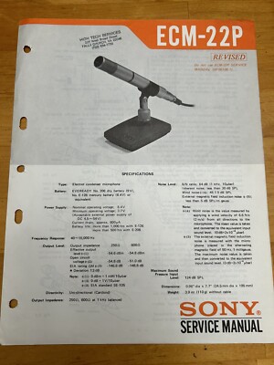 Sony ECM-22P Electret Condenser Microphone Revised Service Manual ...