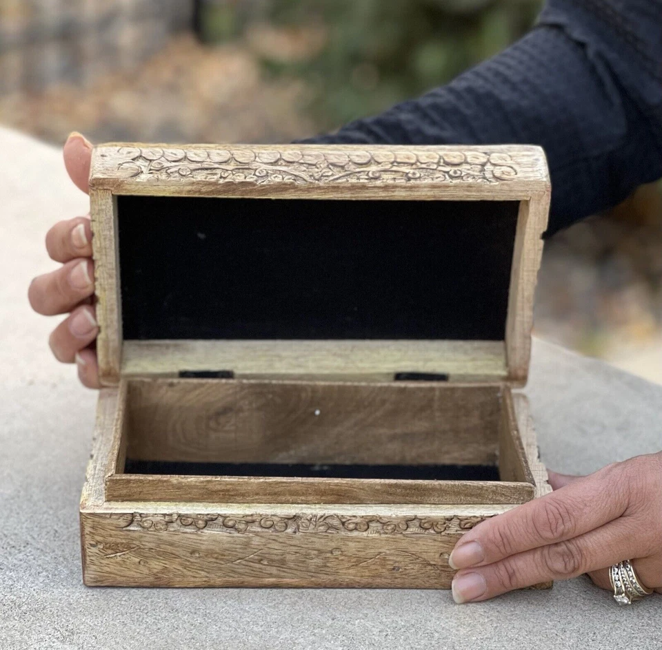 Hand Carved Flower Of Life Wooden Keepsake Storage Stash Box - Fast Shipping!!! - Image 2 of 4