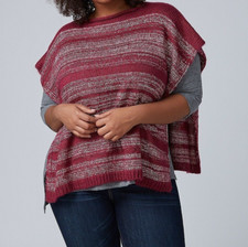  60 nwt Lane Bryant SHORT KNIT PONCHO SWEATER burgundy red ONE SIZE PLUS top