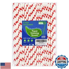 Lives on Green 7.75'' x 0.24'' Red Polka Dots Disposable Paper Straws for Dri