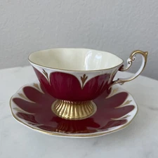 VTG Royal Albert Burgundy & Heavy Gold Footed Tea Cup and Saucer Hand painted