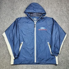 Ford Racing Jacket Men's 2XL JH Design Blue Windbreaker Full Zip Hoodie