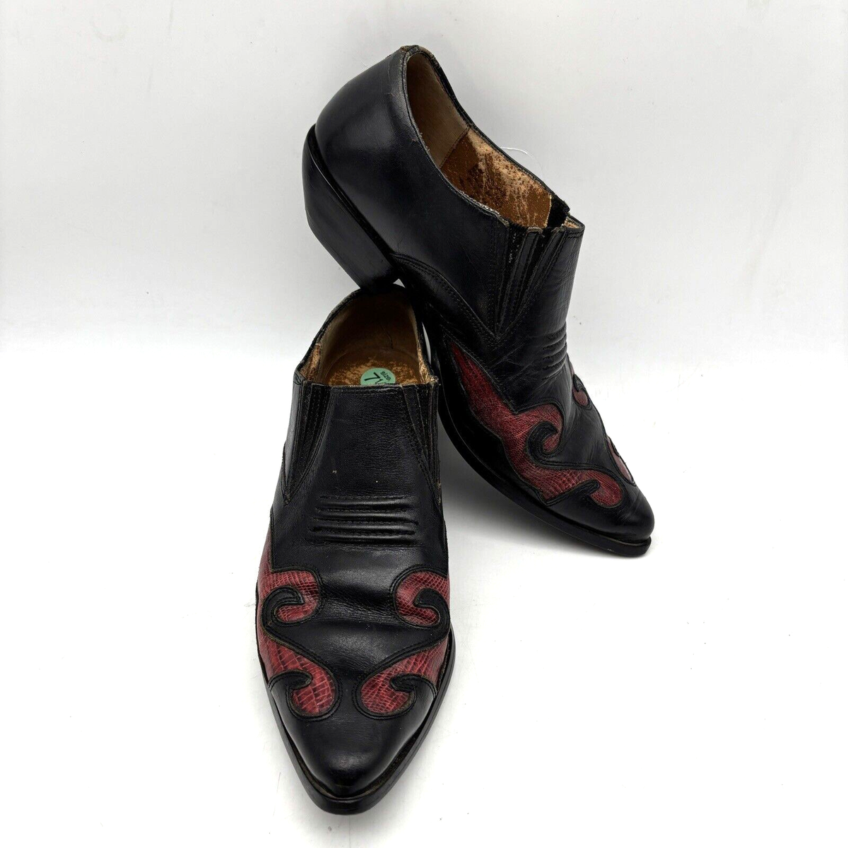 Vintage 80s Nine West Black Leather Reptile Inlay Point Toe Ankle