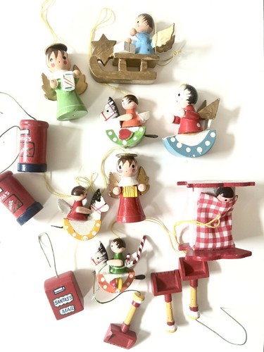 Lot of 13 Vintage mini Christmas Ornaments Wooden Taiwan Hand Painted
