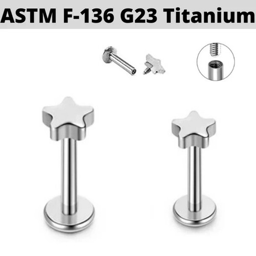 16G 5/16" TITANIUM STAR INTERNALLY THREADED LABRET EARRINGS TRAGUS Flatback STUD