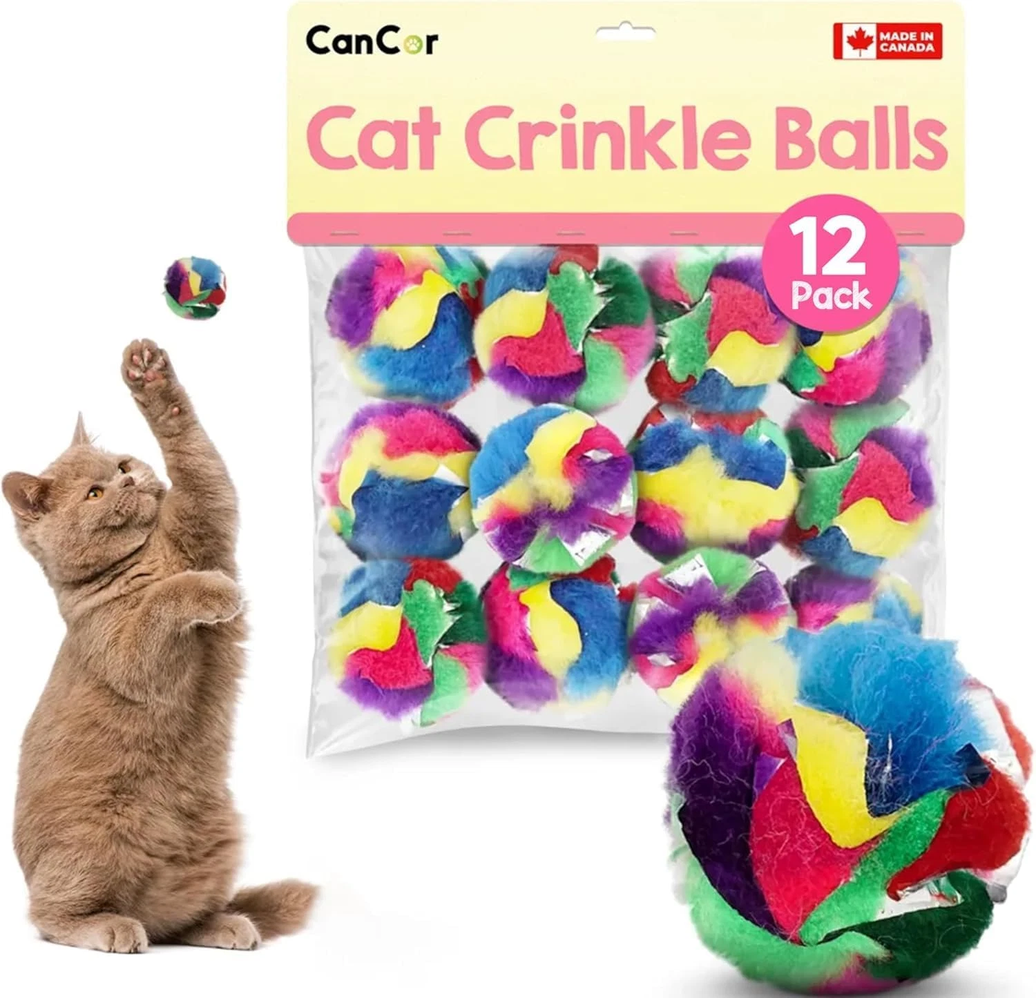 Cat Crinkle Balls 1.5 Inch | 12 Pack | Soft Lightweight Indoor Cat Toys with Dur