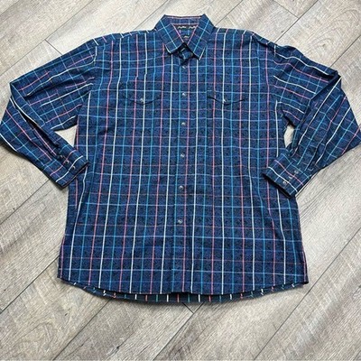 George Straight Troubadour Navy and Red Checkered Button-Down Shirt XL