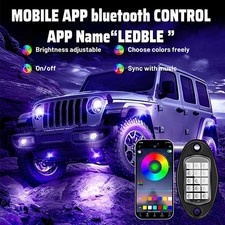 4x Pod RGB LED Rock Lights Underglow with Bluetooth APP Control For UTV ATV RZR
