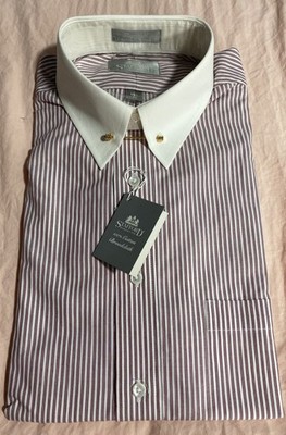 Stafford Executive 100% Cotton white with rust colored stripes. 15 1/2, 33. New 