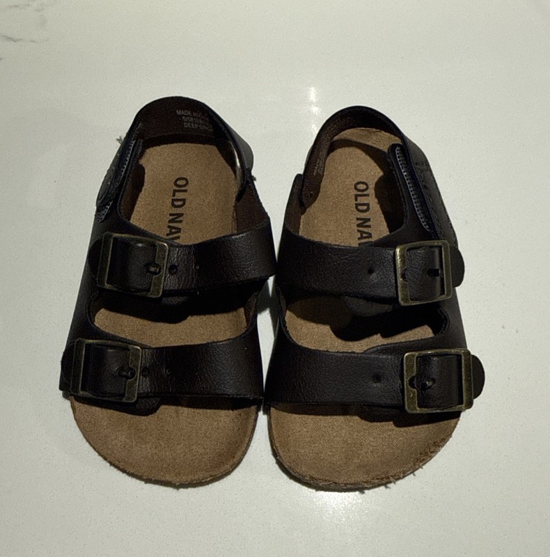 Old Navy Double Buckle Sandals Brown Faux Leather 6-12m Unisex Gender Neutral