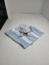 Collectible Baby Elephant Plush Lovey Blue White Security Blanket 12" X 12"