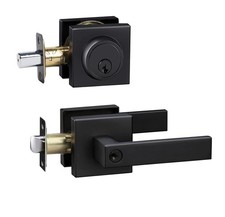 Front Door Lock Set with Deadbolt Keyed Alike Matte Black Hardware